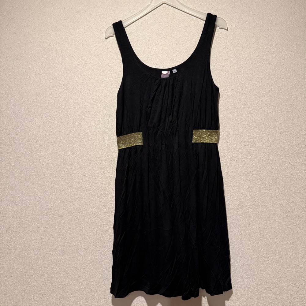 Red Handed Black Sleeveless Mini Dress‎ Gold Glitter Empire Waist Womens Medium